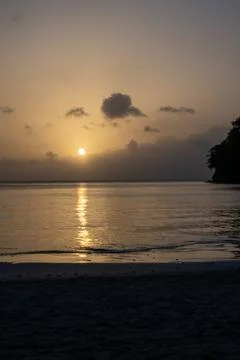 Warm evening light over the tropical shoreline of Providencia Island, Colombia Stock Photos