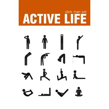 Warm-up exercise stick man set Illustrazione stock