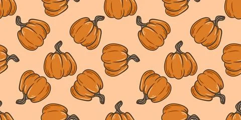 Warm fall seamless pattern with pumpkins Illustrazione stock
