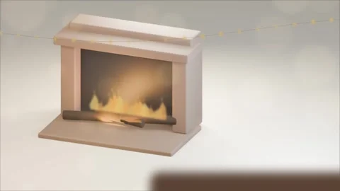 Warm fireplace glow and festive bokeh in a cozy winter loop Video stock 346168197
