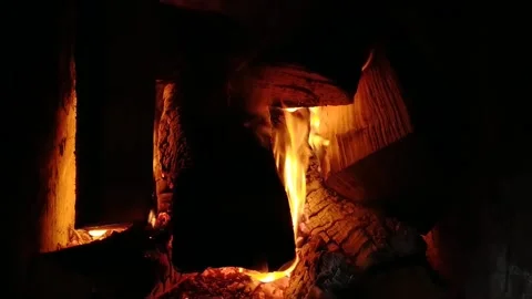 Warm fireplace with hot fire inside Stock Footage 196149801