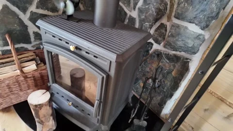 Warm Fireplace Scene in Log Home Stock Footage 336289606