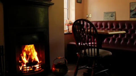 Warm fireplace in seating area, mid shot Stock Footage 35193020