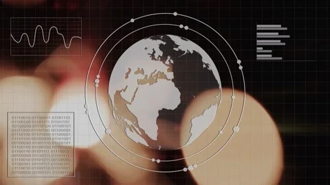Warm flare showing left starting globe rotating, rings, nodes forming, HUD Stock Footage 332686008