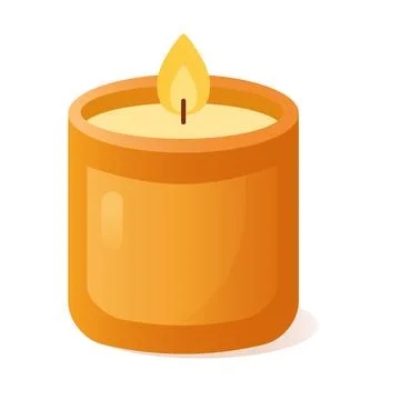 Warm flat style illustration of orange candle in a glass jar with burning fla Stock Illustration