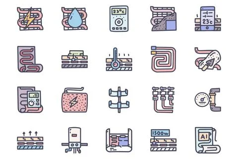 Warm floor color vector doodle simple icon set Stock Illustration