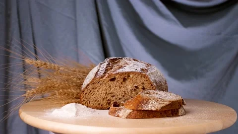 Warm Fresh Bread in a Bakery Rotation. Making Bread and Eco Production Stock-Footage 202739161