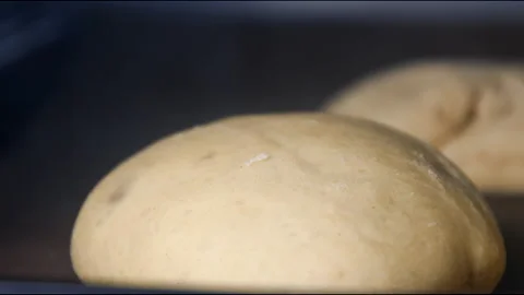 Warm fresh bun in a bakery. Time-lapse footage of cooking in 4K Resolution Stock Footage 130956169
