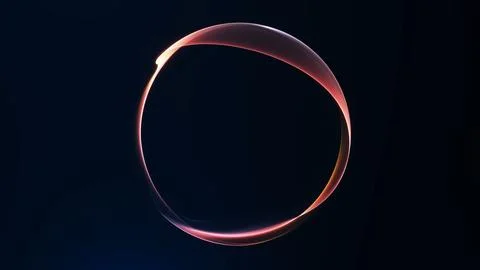 Warm glowing abstract ring on deep blue background, minimal futuristic sphe.. Stock Illustration