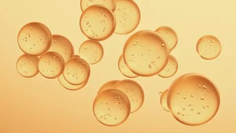 Warm glowing bubbles on soft peach background. Science-inspired template Illustrazione stock