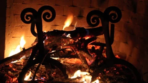 Warm Glowing Fire On Cast Iron Ram Head Racks Stock Footage 252007767