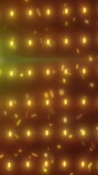 Warm glowing grid of golden lights with soft bokeh and flying particles on .. Stock Illustration