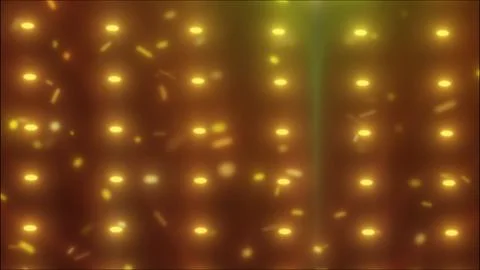 Warm glowing grid of golden lights with soft bokeh and flying particles Stock Illustration