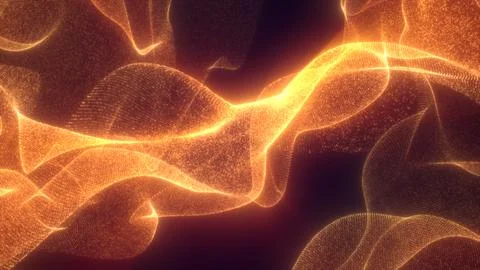 Warm glowing orange particle waves creating soft flowing digital surfaces w.. イラスト素材