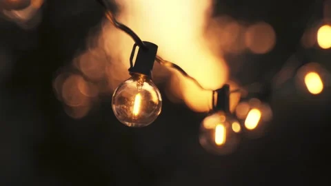 Warm Glowing String Lights Close Up Stock Footage 340376583