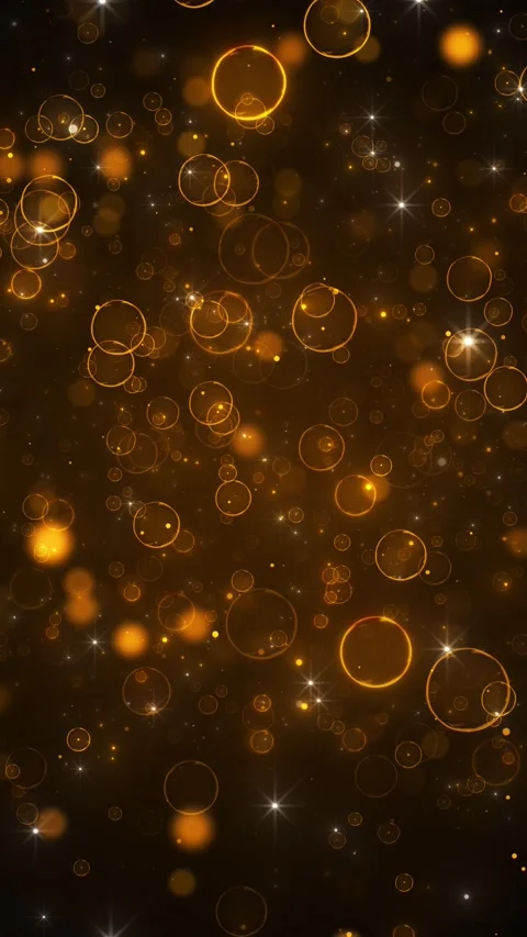 Warm gold bubble light background floating circles, star shine, and soft festive Stock Footage 340414547