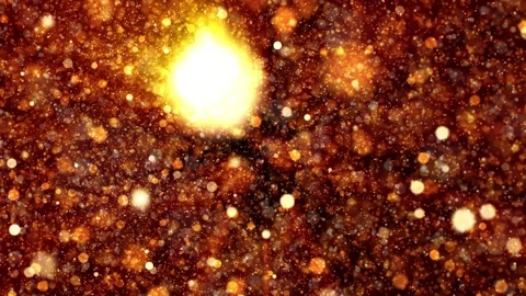 Warm golden glitter particles floating in the air, sparkling bokeh dust creat Stock Footage 328238399