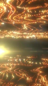 Warm golden light waves and dotted particle trails flowing through an abstr.. Stock Illustration