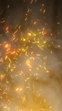 Warm golden spark particles floating through smoky haze, creating a soft ab.. Stock Illustration