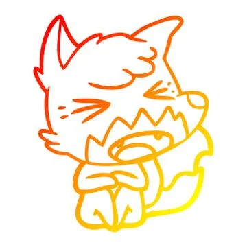 Warm gradient line drawing angry cartoon fox sitting on floor Illustrazione stock