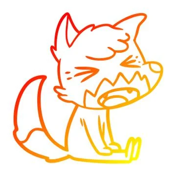 Warm gradient line drawing angry cartoon fox sitting Illustrazione stock