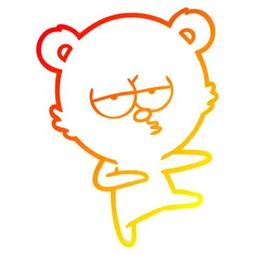 Warm gradient line drawing bored bear cartoon dancing Stock Illustration