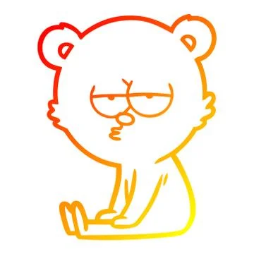 Warm gradient line drawing bored polar bear cartoon sitting Stock Illustration