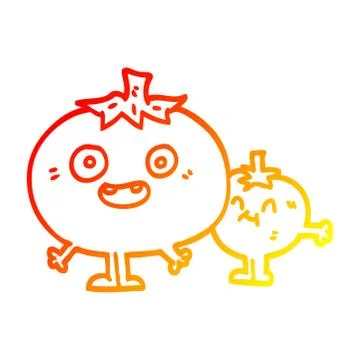 Warm gradient line drawing cartoon happy tomatoes Stockillustratie