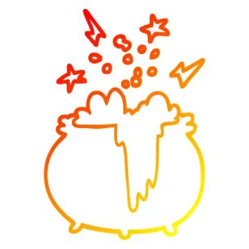 Warm gradient line drawing cartoon witchs cauldron Ilustração Stock