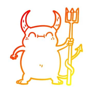 Warm gradient line drawing cartoon little devil Illustrazione stock