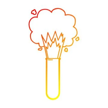 Warm gradient line drawing cartoon exploding chemicals in test tube Stock Illustration