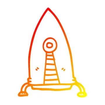 Warm gradient line drawing cartoon space rocket Stock Illustration