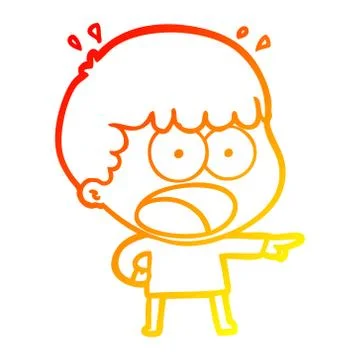 Warm gradient line drawing cartoon shocked man pointing Stock Illustration