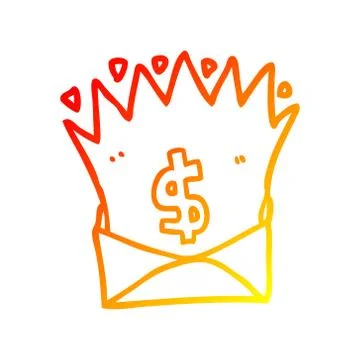 Warm gradient line drawing cartoon envelope with money sign イラスト素材