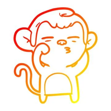 Warm gradient line drawing cartoon suspicious monkey Stock Illustration