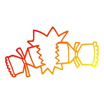 Warm gradient line drawing cartoon exploding cracker Stock Illustration