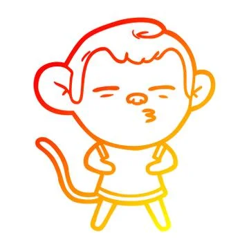 Warm gradient line drawing cartoon suspicious monkey Stock Illustration