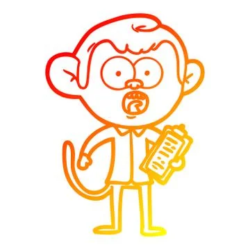 Warm gradient line drawing cartoon shocked monkey Stock Illustration