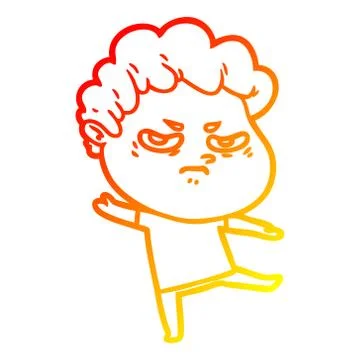 Warm gradient line drawing cartoon angry man Illustrazione stock