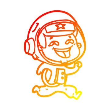 Warm gradient line drawing cartoon laughing astronaut Stock Illustration