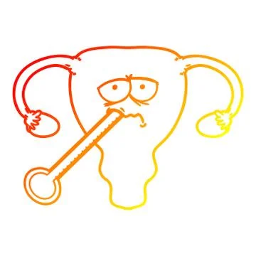 Warm gradient line drawing cartoon poorly uterus Stock Illustration