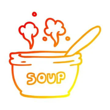 Warm gradient line drawing cartoon of hot soup Stock Illustration