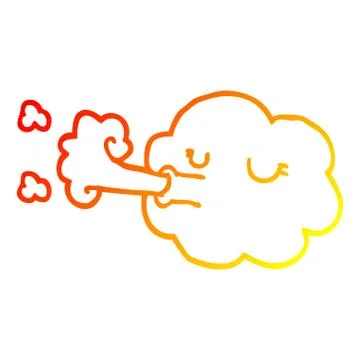 Warm gradient line drawing cartoon cloud blowing a gale Stock Illustration