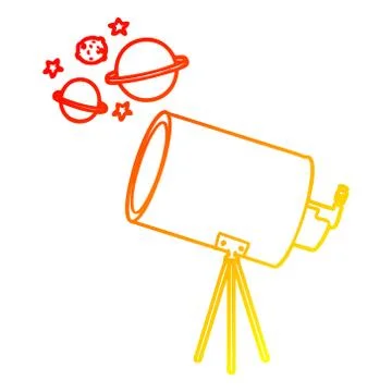 Warm gradient line drawing cartoon telescope looking at planets Illustrazione stock