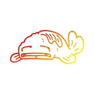Warm gradient line drawing cartoon sad old fish Stock Illustration