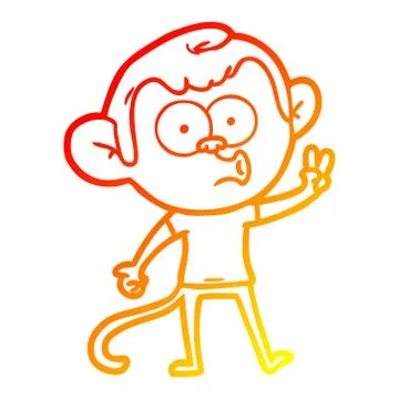 Warm gradient line drawing cartoon hooting monkey Stock Illustration