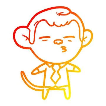 Warm gradient line drawing cartoon suspicious monkey Stock Illustration