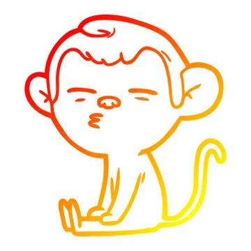 Warm gradient line drawing cartoon suspicious monkey Stock Illustration