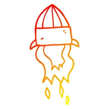 Warm gradient line drawing cartoon rocket launch Stock Illustration