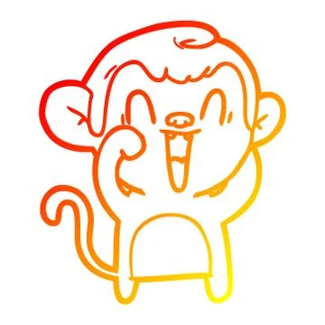 Warm gradient line drawing cartoon laughing monkey Stock Illustration
